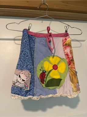 Girls Patchwork Flower & Ladybug Skirt - Pink Trim